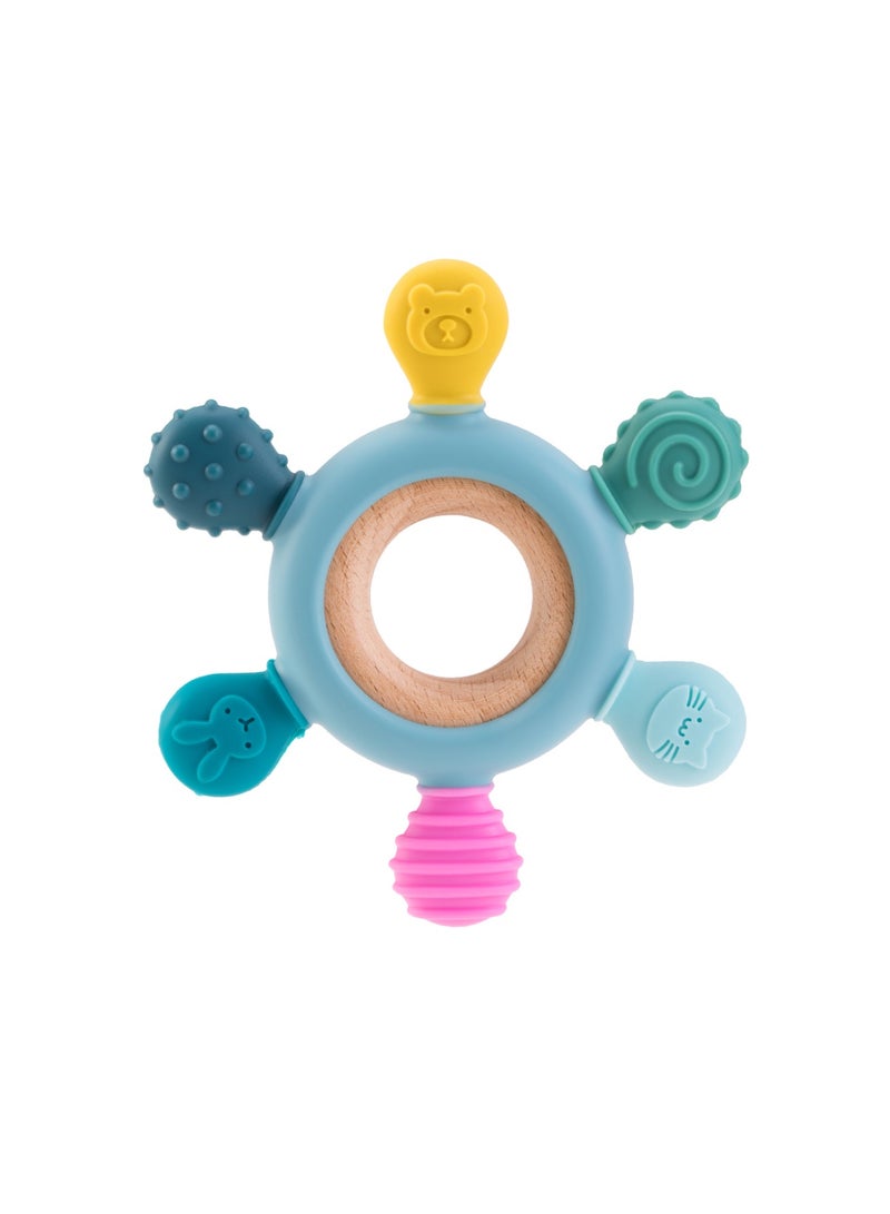 Mini Treasures BPA Free Baby TeetherToys - Silicone Toy with Wooden Rings for Soothing Teething Pain Relief - Image 1